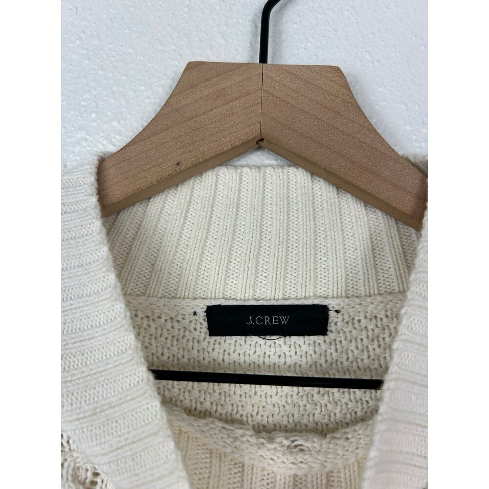 J. Crew Mock Neck Pom Pom Cable Knit Sweater White Medium Preppy Old Money - Picture 6 of 8